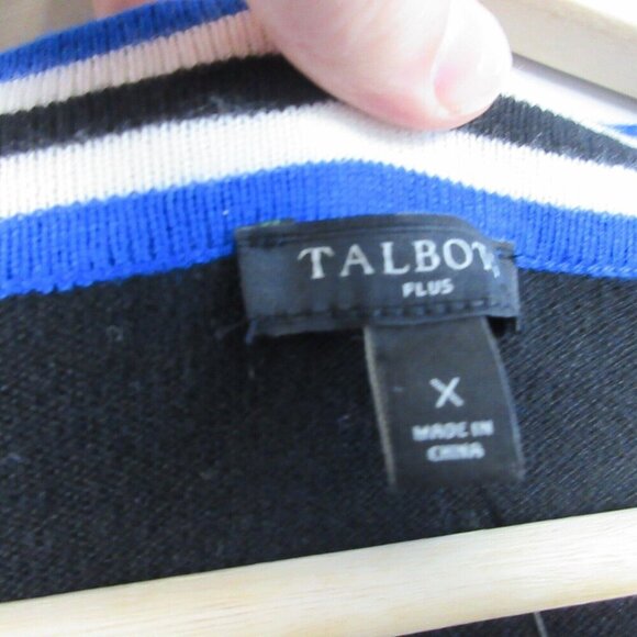Talbots Cardigan Women X L Black Blue Trim Pockets Button Front Cotton New 356 - Picture 4 of 8